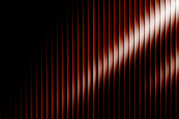 3d rendering abstract background with vertical red and white stripes, creating a sense of depth and movement with light reflections ribbed glass illuminated