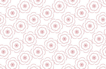 Seamless floral pattern with simple rose outline shapes in soft pink. Minimal vector design for fabrics, wrapping paper, stationery, wallpaper, and feminine branding.