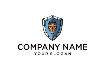 Skull with Beanie Hat in Shield Emblem Mascot Logo Design