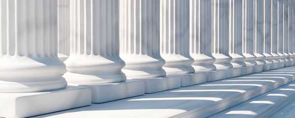 Naklejka na ściany i meble Classical columns and stairs, marble pillars row, stone colonnade building facade detail,