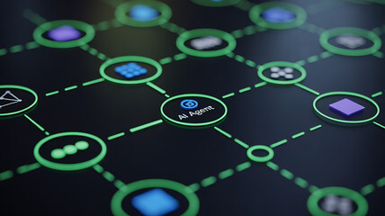 Abstract network diagram with interconnected nodes and lines on a dark background