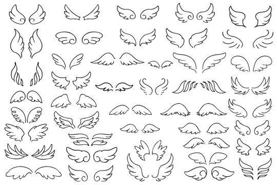 可愛い天使の羽のベクターセット｜ハート・フレーム・バレンタイン・ウェディング装飾素材