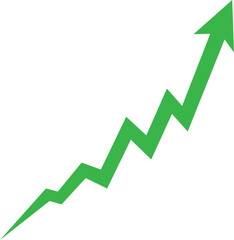 Green sharp upward arrow vector symbol representing profit increase, market improvement, and financial success for business development and economy rise