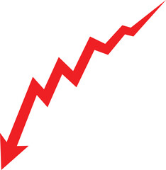 Red zigzag downward arrow vector showing market decline, business loss, and economic downturn for finance and data analytics design