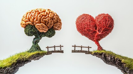A creative depiction of a brain tree and a heart tree, symbolizing the connection between intellect and emotion.