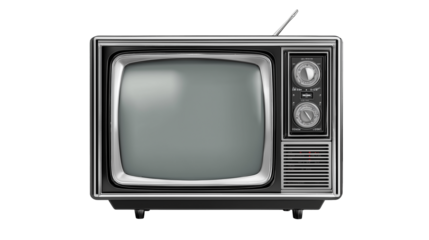 Old television isolated on white background or transparent png, vintage retro TV with classic knobs and boxy cathode-ray display.
