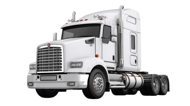 Heavy white track lorry with large cargo body, rugged wheels, and strong chassis, isolated cleanly on a white or transparent png  background.
