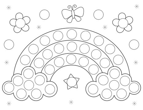 rainbow dot marker coloring pages activities for kids. Exclusive on Adobe Stock. Printable on letter size (8.5 x 11 in) paper.
