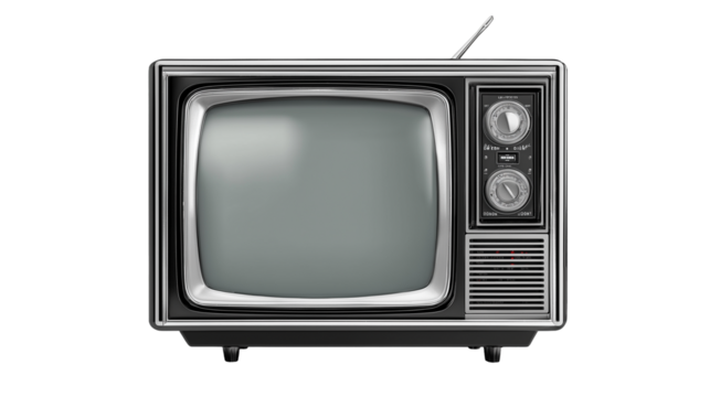 Old television isolated on white background or transparent png, vintage retro TV with classic knobs and boxy cathode-ray display.
