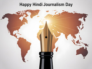 international hindi journalism day concept featuring a pen symbolizing truth, freedom of press, and communication
