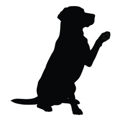 Silhouette of a playful dog sitting up with paw raised begging for a treat vector