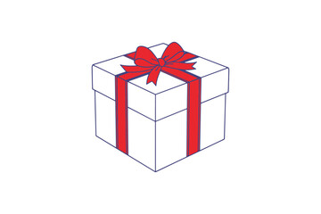 Simple minimalist one color vector illustration of a wrapped gift box with a decorative ribbon and a neat bow