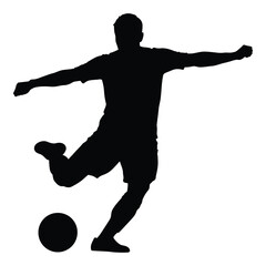 Silhouette of soccer player kicking ball dynamic pose athletic action sport vector