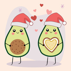 Cute Avocado Couple in Santa Hats 