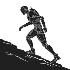 Robot climbing on a hill in a futuristic design