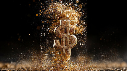 Dollar sign with gold dust in the background. Blurred border parts on the sides of the image.
