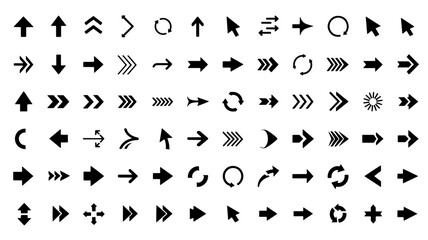 A comprehensive collection of various arrow icons and symbols, showcasing different directions and styles.