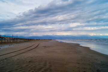 Peaceful Mediterranean view where the waves touch the shore at Dörtyol beach.