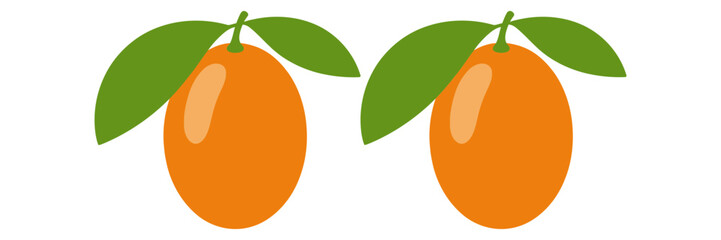 Small oval citrus fruits with leaves, bright orange skins, fresh harvest illustration, healthy vitamin produce, vector icons