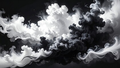 Dramatic monochrome scene of swirling clouds and smoky texture