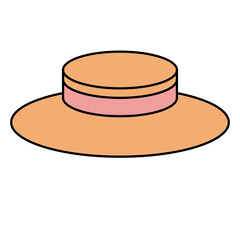 Simple cute summer straw hat with pink ribbon