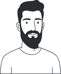 A modern illustration of a smiling man with a beard in a casual style.