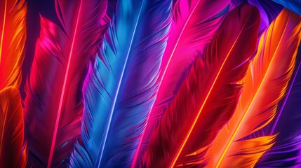 Obraz premium 3D neon feather illustration.