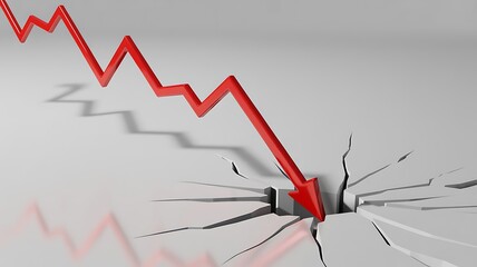 Red financial graph plummets downwards into a cracked surface representing market crash concept