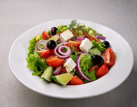 in a white dish turkish coban salata also known as shepherd s salad