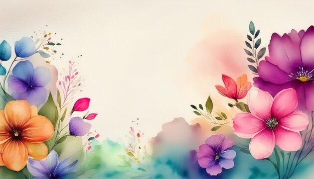 watercolor flowers creating a background with space for copy generative ai art