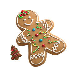 Festive gingerbread cookie isolated on a transparent background