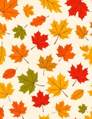 Fototapeta premium Colorful assortment of autumn foliage scattered on cream background