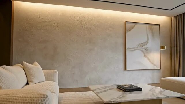 Textured beige wall surface with subtle shadows and highlights creating a warm and inviting ambiance for interior design inspiration