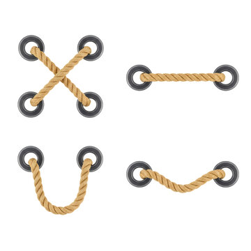 Nautical rope passing through grommets illustrations creating diverse shapes design