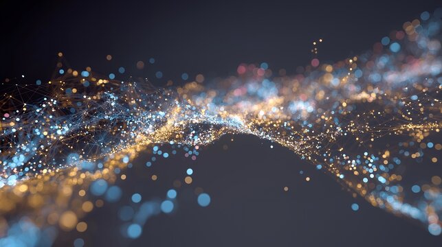 Abstract visualization of neural network architecture processing massive datasets, with vibrant energy flows between nodes, symbolizing AI-driven computation, deep learning systems, and