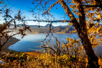 Lake in the morning seen from the rock in Valle de Bravo state of Mexico