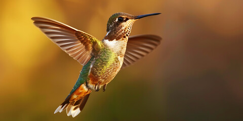 Fototapeta premium Hummingbird in flight displaying vibrant feathers
