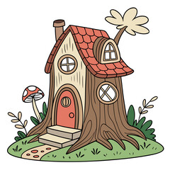 Whimsical tree house in a cartoon style
