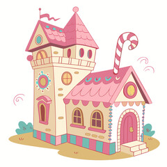 Cute candy house with tower illustration