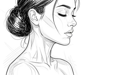 Elegant sketch of a woman with her eyes closed in profile