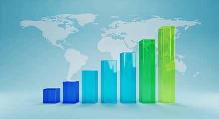 Global financial growth represented by a rising bar chart with a world map overlay