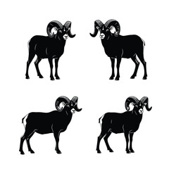 Four silhouetted bighorn sheep rams facing different directions majestic mountain wildlife vector © MosammatSharmin
