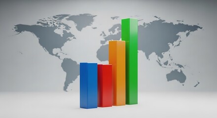 Global business growth and financial success represented by colorful bar chart over world map