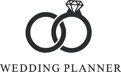 Stylish logo design for a wedding planner featuring interlocking rings and a diamond.