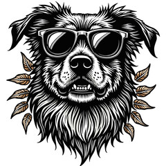 Obraz premium Stylish dog with sunglasses and autumn leaves design for t-shirt print 