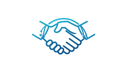 Graphic of two hands clasped in a handshake, blue outline