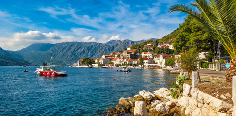 view to the historic town of Perast at Bay of Kotor. Montenegro