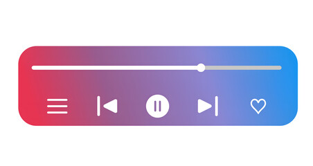 Music Player UI Vector. Audio Media Player Widget with Controls And Song Duration Bar. Modern UI Design Element for Music App Design with Pause, Play, Skip, Favorite, vector illustration