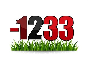 Graphic with numbers and a minus sign above green grass