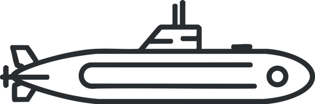 A simple line art illustration of a submarine showcasing its streamlined design and features.